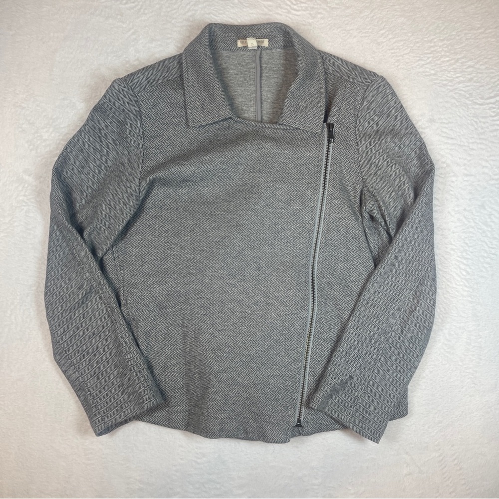 Eileen Fisher Organic Cotton Herringbone Knit Moto Jacket Petite Medium